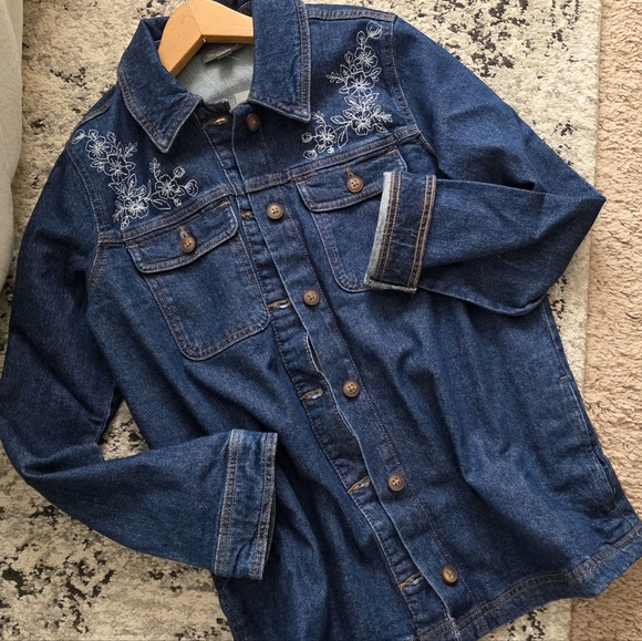 Style & Co. Jackets & Blazers - Denim Embroidered Shacket Western Cottage Core Womens M Petite Style & Co NWT